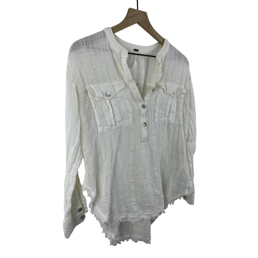 Free People Womens Small Talk To Me Gauzy Sheer White Boho Beach Lagenlook Tunic - Picture 4 of 9
